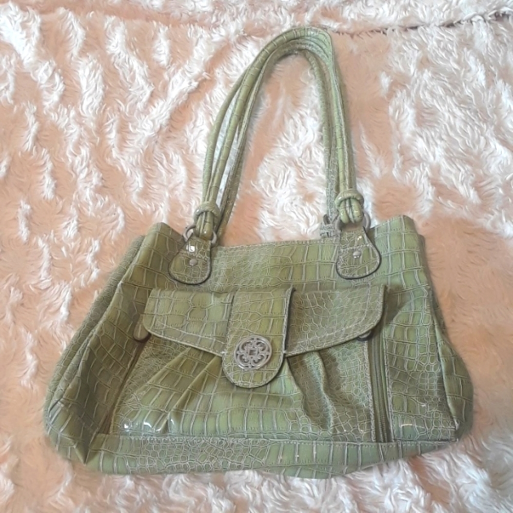 Light Green Faux Alligator Handbag